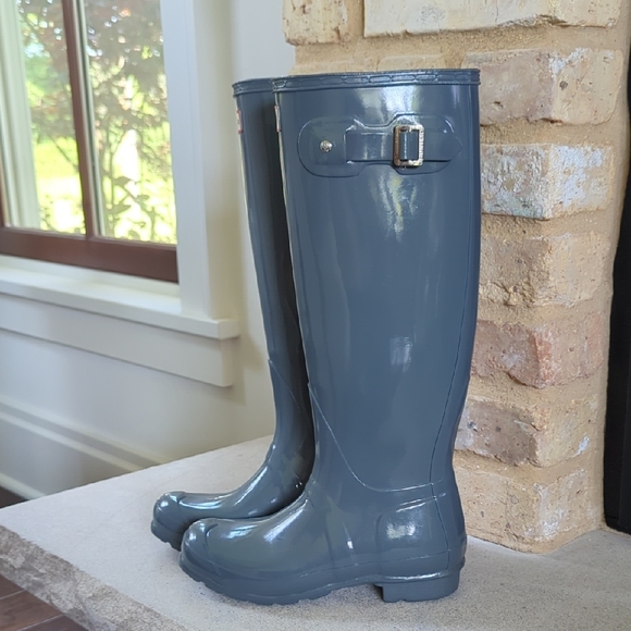 HUNTER I Original Tall Gloss Graphite Blue Grey Welly Rain Boots, US 5 EU 36 - Picture 4 of 16
